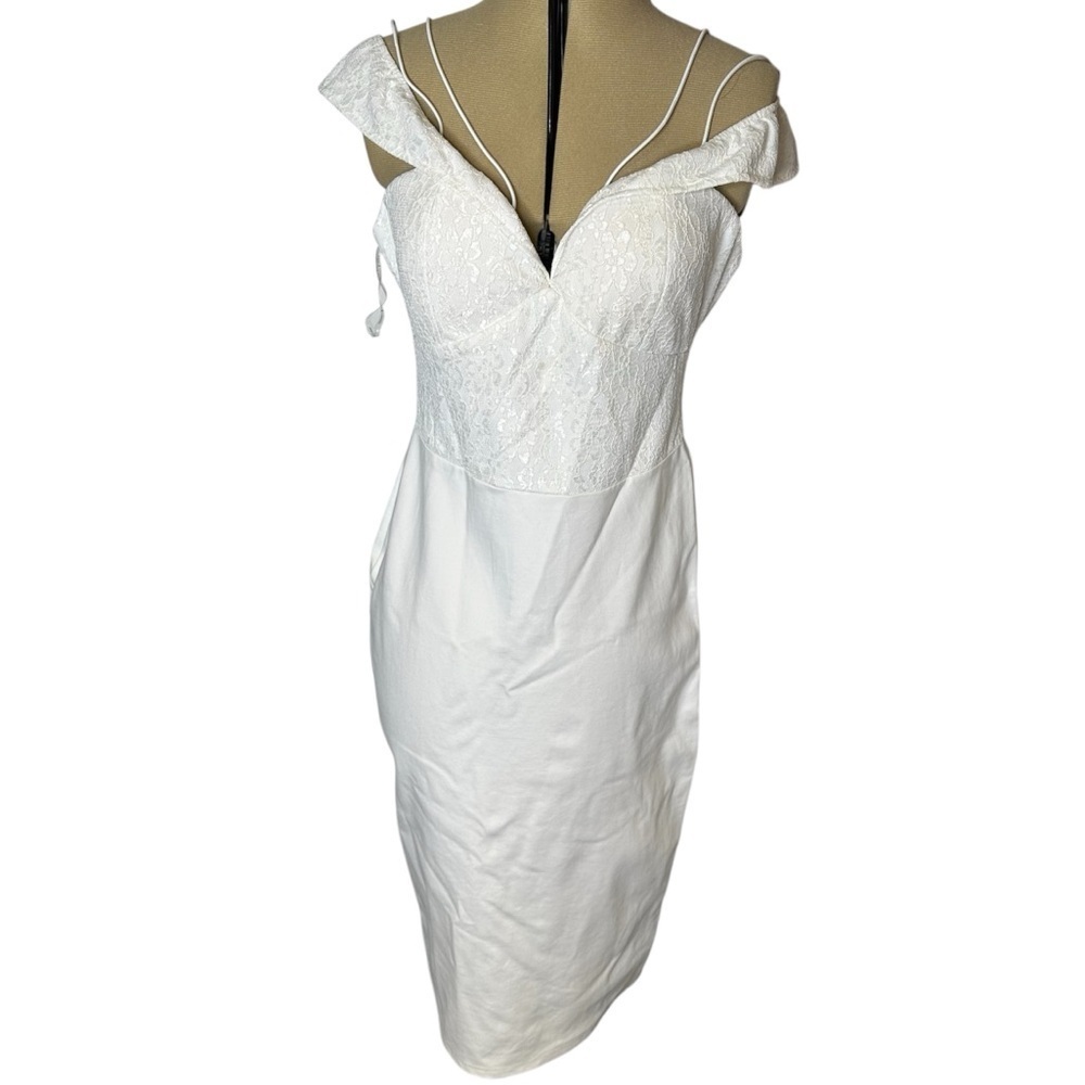 Rare London White Lace Off-the-Shoulder Midi Dress size 10 - Y2K style